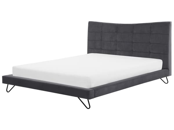 Dobbeltseng Grått Fløyelsstoff Svarte Metallben 180 x 200 cm Polstret Quiltet sengegavl Moderne Slankt Utseende Soverom Sengestol Tilbehør til stoler