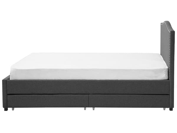 Dobbeltseng Grå Polyester 180 x 200 cm Polstret sengeramme med oppbevaringsskuffer på hjul Sengegavl LED Glamour Knappemønster Soveromsinnredning