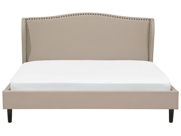 Polstret Seng Beige 180 x 200 cm Lamellramme Buede Klaffer Metalldekorasjon Klassisk Tradisjonell