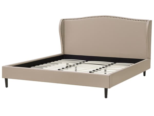 Polstret Seng Beige 180 x 200 cm Lamellramme Buede Klaffer Metalldekorasjon Klassisk Tradisjonell