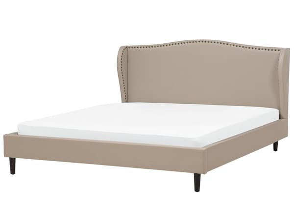 Polstret Seng Beige 180 x 200 cm Lamellramme Buede Klaffer Metalldekorasjon Klassisk Tradisjonell