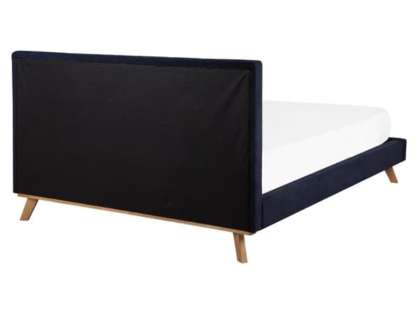 Blå Seng med Ramme Polstret i Fløyel Treben 160 x 200 cm Moderne Utseende