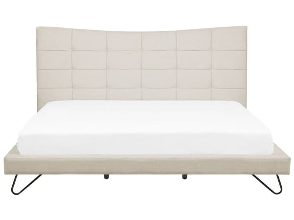 Dobbeltseng Beige Fløyelsstoff Svarte Metallben 180 x 200 cm Polstret Quiltet sengegavl Moderne Slankt Utseende Soverom Sengestol Tilbehør til stoler