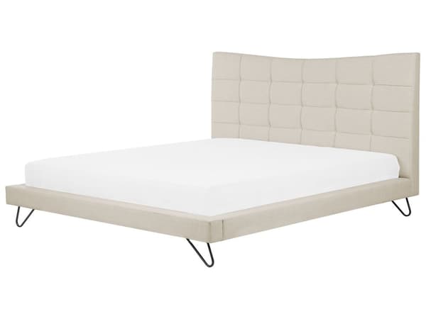 Dobbeltseng Beige Fløyelsstoff Svarte Metallben 180 x 200 cm Polstret Quiltet sengegavl Moderne Slankt Utseende Soverom Sengestol Tilbehør til stoler