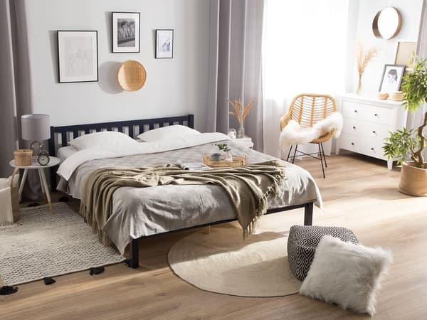 Dobbeltseng Blå Furu 160 x 200 cm Lamellramme Elegant Tradisjonell Stil