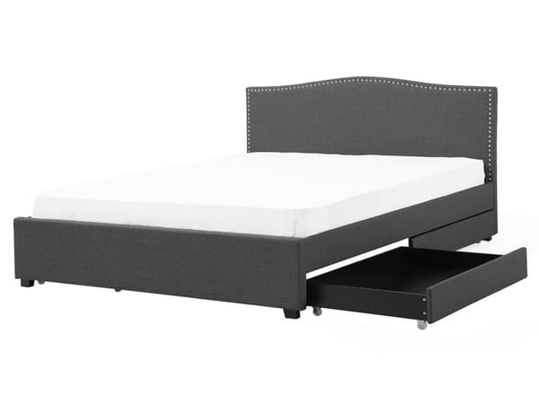 Dobbeltseng Grå Polyester 160 x 200 cm Polstret sengeramme med oppbevaring med skuffer på hjul Sengegavl Glamourknappmønster Soveromsinnredning