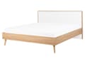 Miniatyrbilde 5 av 11: Hvit seng i lyst tre 160 x 200 cm med LED-ramme og sengegavl Skandinavisk minimalistisk design