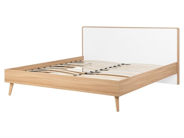 Hvit seng i lyst tre 160 x 200 cm med LED-ramme og sengegavl Skandinavisk minimalistisk design