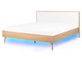 Miniatyrbilde 1 av 11: Hvit seng i lyst tre 160 x 200 cm med LED-ramme og sengegavl Skandinavisk minimalistisk design