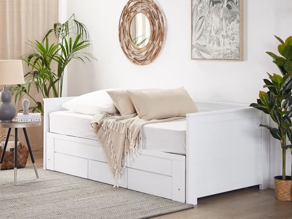 Sengeramme med Oppbevaring Hvit 90 x 200 cm Elegant Skandinavisk Stil