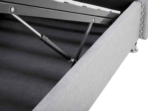Seng med oppbevaring Grå Imitert skinn 90 x 200 cm Dekorative knapper og spikerhoder Sengegavl Glamorøs stil Enkeltseng Sengeramme Soverom