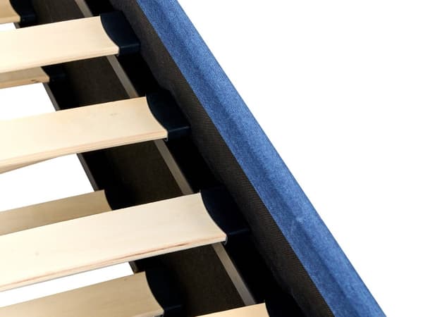 Mørkeblå uttrekksseng for barn med ramme trukket med 90 x 200 cm stoff