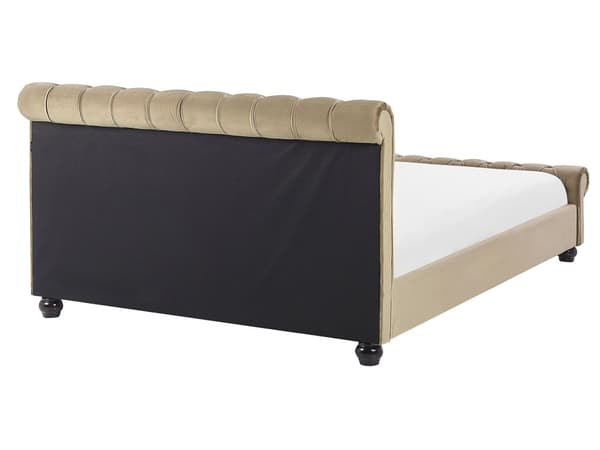 Seng Beige Fløyel 160 x 200 cm Svarte treben Hodegavl Chesterfield Klassisk design
