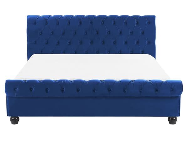 Seng Blå Fløyel 160 x 200 cm Svarte treben Hodegavl Chesterfield Klassisk design
