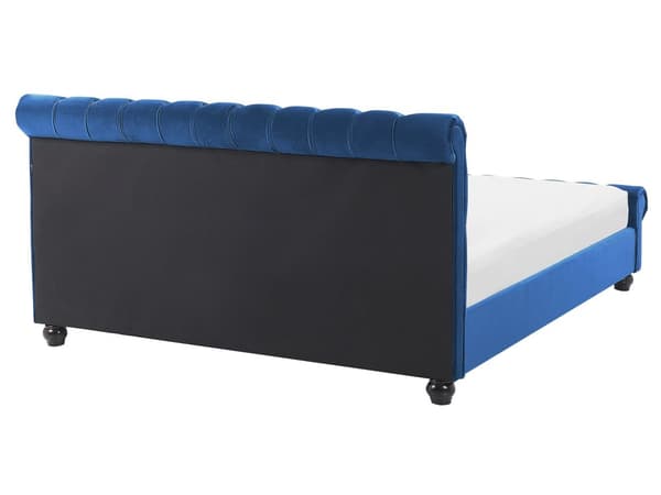 Seng Blå Fløyel 160 x 200 cm Svarte treben Hodegavl Chesterfield Klassisk design