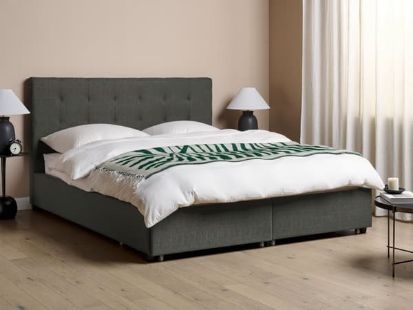 Seng Mørkegrå polyester 160 x 200 cm Moderne myk polstret dobbeltseng med oppbevaringsskuffer under tuftet hodegjerde Soverom Kvalitetsseng