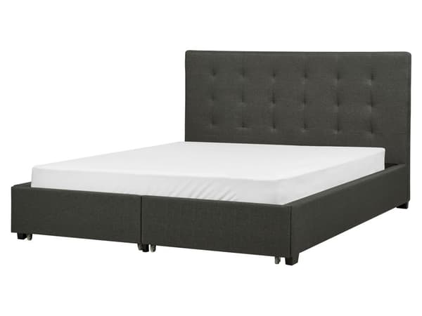 Seng Mørkegrå polyester 160 x 200 cm Moderne myk polstret dobbeltseng med oppbevaringsskuffer under tuftet hodegjerde Soverom Kvalitetsseng
