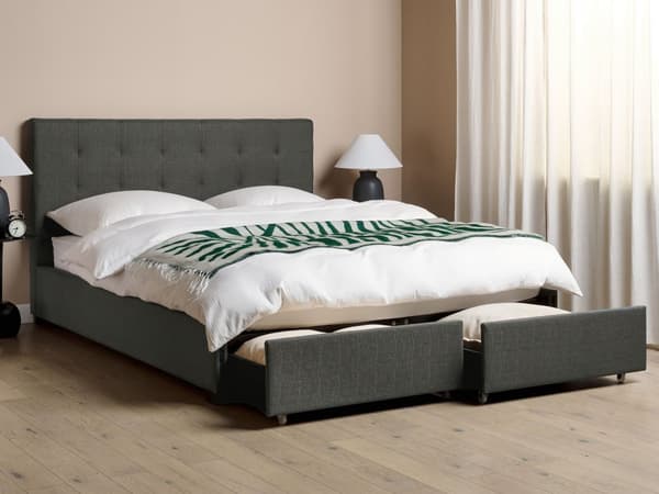 Seng Mørkegrå polyester 160 x 200 cm Moderne myk polstret dobbeltseng med oppbevaringsskuffer under tuftet hodegjerde Soverom Kvalitetsseng