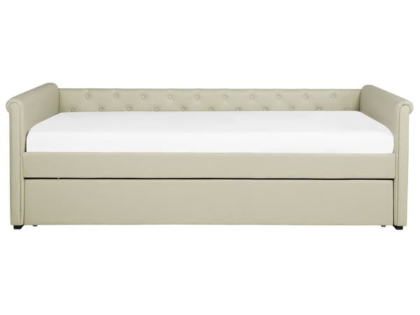 Enkeltseng Beige Polyester 80 x 200 cm Junior Sovesofa med uttrekkbar del til dobbeltseng Vattert ryggstøtte til barnerommet Multifunksjonell design