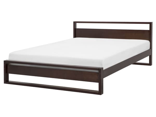 Sengeramme Mørkt tre Furu 160 x 200 cm Lamellbunn Sengegavl Minimalistisk stil Dobbeltseng Soverom