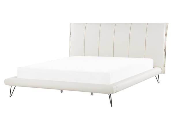 Seng Hvit Kunstskinn 160 x 200 cm Metallben Polstret Ramme Sengegavl