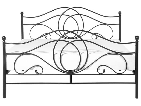 Dobbeltseng Svart Metall 160 x 200 cm Dekorativ metallseng med sengeramme Retro sengegavl Spaltegulv Soveromsinspirasjon Minimalistisk