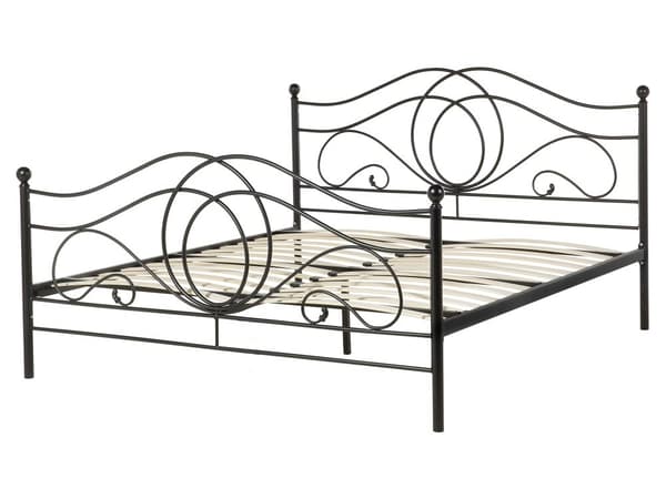 Dobbeltseng Svart Metall 160 x 200 cm Dekorativ metallseng med sengeramme Retro sengegavl Spaltegulv Soveromsinspirasjon Minimalistisk