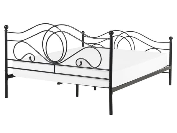 Dobbeltseng Svart Metall 160 x 200 cm Dekorativ metallseng med sengeramme Retro sengegavl Spaltegulv Soveromsinspirasjon Minimalistisk