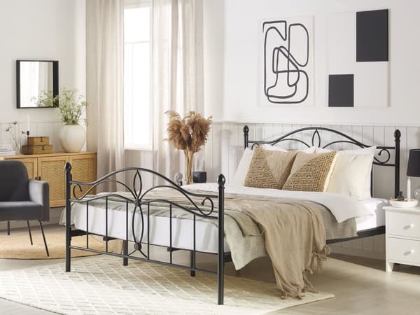 Seng Svart Metall 180 x 200 cm Ramme Retro sengegavl Vintage Romantisk