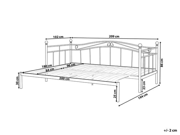 Svart Metallseng 90/180 x 200 cm med Ramme Ekstra Moderne Seng