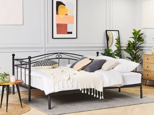 Svart Metallseng 90/180 x 200 cm med Ramme Ekstra Moderne Seng