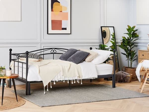Svart Metallseng 90/180 x 200 cm med Ramme Ekstra Moderne Seng