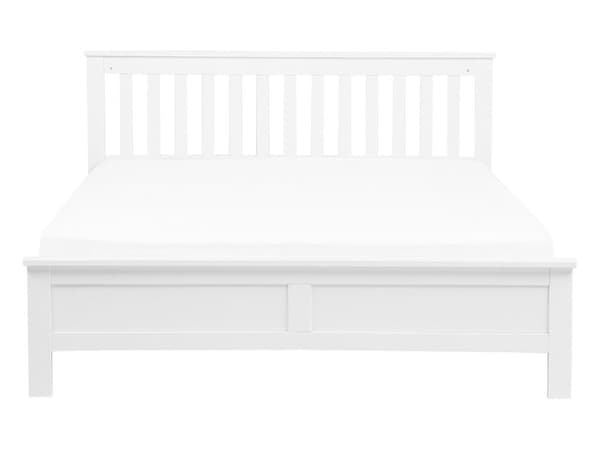 Hvit seng med treramme 140 x 200 cm Lav sengegavl Minimalistisk design