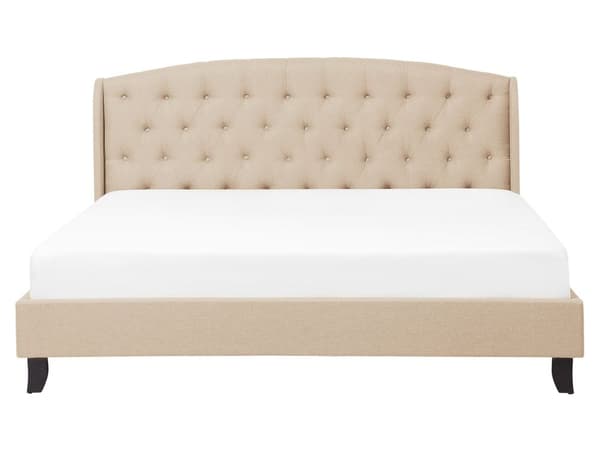 Lamellseng Ramme Beige Polyester Stoff Polstret Tuftet Nakkestøtte 160 x 200 cm Moderne Design