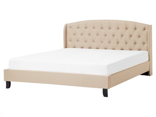 Lamellseng Ramme Beige Polyester Stoff Polstret Tuftet Nakkestøtte 160 x 200 cm Moderne Design