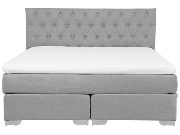 Seng Grå Polstret Polyester 180 x 200 cm Kontinentalseng Springmadrass Dekorativ sengegavl Elegant Glamour