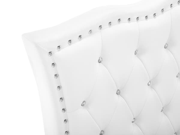 Seng med oppbevaring Hvit Imitert skinn 90 x 200 cm Dekorative knapper og spikerhoder Sengegavl Glamorøs stil Enkeltseng Sengeramme Soverom