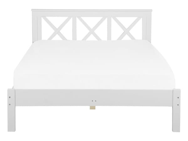 Hvit Seng med Treramme Dekorativ Sengegavl 140 x 200 cm Rustikk Design