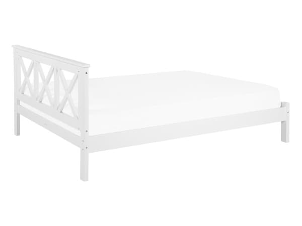 Hvit Seng med Treramme Dekorativ Sengegavl 140 x 200 cm Rustikk Design