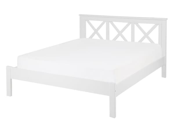 Hvit Seng med Treramme Dekorativ Sengegavl 140 x 200 cm Rustikk Design