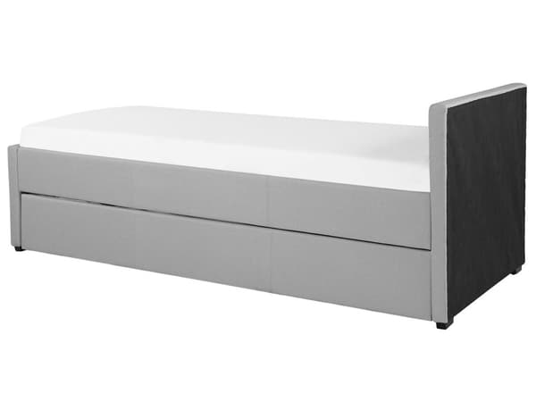 En lysegrå krybbe med stoffkledd ramme 80 x 200 cm
