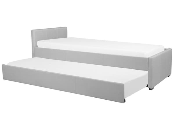 En lysegrå krybbe med stoffkledd ramme 80 x 200 cm