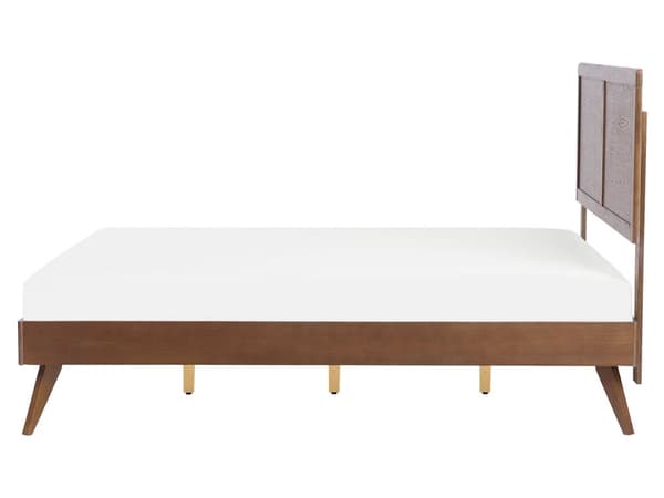 Seng 160 x 200 cm Mørkt tre MDF Ramme med sengegavl Lamellbunn Moderne design Dobbeltseng Soverom