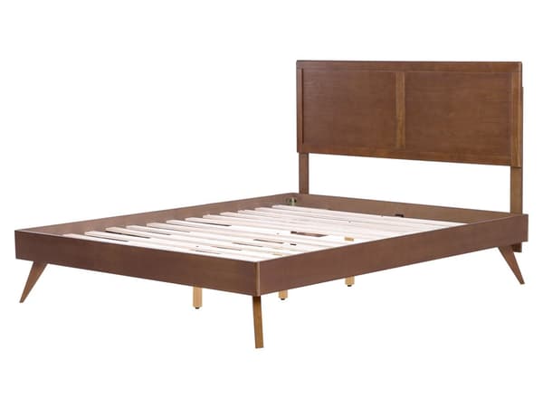 Seng 160 x 200 cm Mørkt tre MDF Ramme med sengegavl Lamellbunn Moderne design Dobbeltseng Soverom