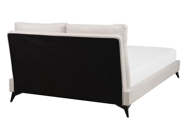 Dobbeltseng 140 x 200 cm Panelseng Beige Stoff Lamellbunn med Polstret Hodegjerde