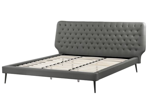 Seng Grå Imitert Skinn 180 x 200 cm Dekorativ Sengegavl Moderne Soverom