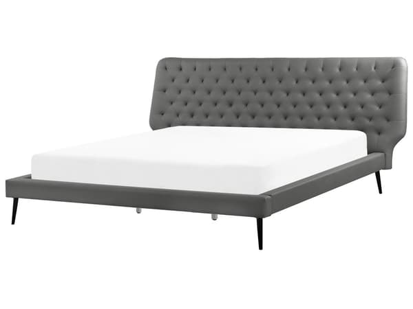 Seng Grå Imitert Skinn 180 x 200 cm Dekorativ Sengegavl Moderne Soverom