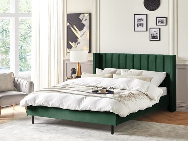 Seng Mørkegrønn Fløyel 180 x 200 cm Gullfargede ben Høy sengegavl Lamellbunn Retro Glam Sengeramme Dobbeltseng Soverom