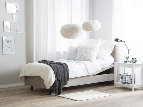 Elektrisk seng Beige Polstret Lin 80 x 200 cm Justerbar med fjernkontroll Sengegavl Moderne Minimalistisk Soverom