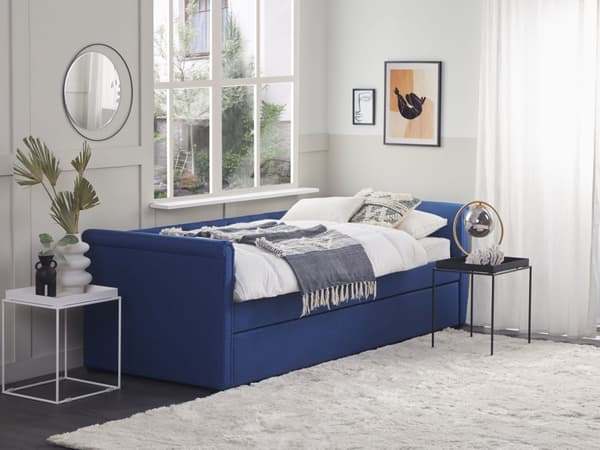 Enkeltseng Blå Polyester 90 x 200 cm Junior Sovesofa med uttrekkbar del til dobbeltseng Vattert ryggstøtte til Barnerommet Multifunksjonell Design